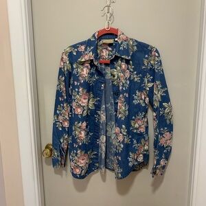 Vintage Liz Claiborne Blue Floral Denim Shirt